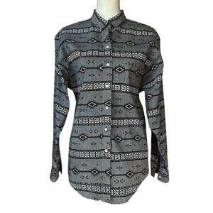 Vtg PANHANDLE SLIM Mens Western Shirt Gray Black Aztec Cotton Button Up sz M